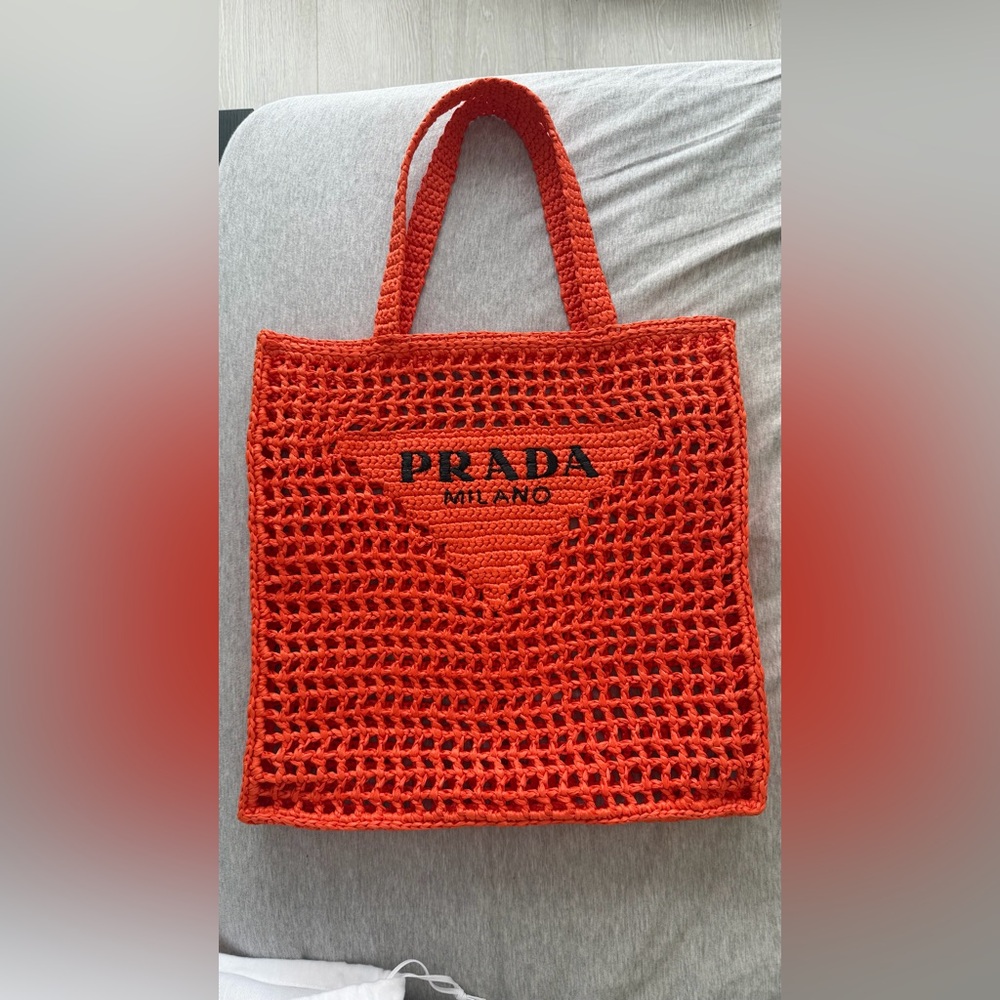 Prada Vibrant Orange Crochet Tote
